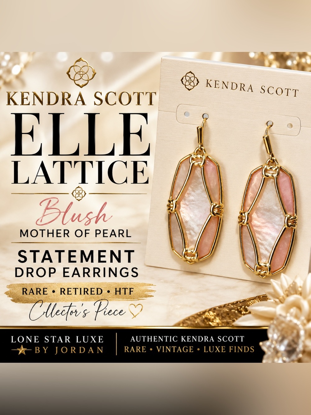 Kendra Scott Elle Lattice Drop Earrings in Blush Pink & Gold